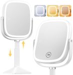 Gospire Rectangle Lighted Makeup Mirror with Lights 3 Color, Height Adjustable Vanity Mirror for Desk, 1X/7X Magnifying Mirror for Bedroom, Brightness Adjustable Led Mirror for Women or Men - White
