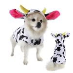 Mogoko Funny Dog Cat Cow Costumes, Pet Halloween Christmas Cosplay Dress, Adorable Cow Pet Costume, Animal Fleece Hoodie Warm Outfits Clothes (S Size)