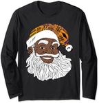 Black Jolly Santa Design African American Santa Kente Hat Long Sleeve T-Shirt
