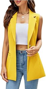 Kedera Women's Sleeveless Vest Long Cardigan Vests Casual Open Front Trench Coat Jacket with Pockets Yellow