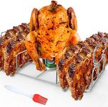 Stainless Steel Beercan Chicken Roaster and Rib Rack with a Silicone Oil Brush, Rectangle BBQ Stand for Smoker,Oven and Grill, Hold Up to a Whole Chicken and 4 ribs at a time