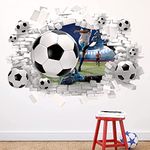 TOARTi 3D Football Wall Sticker,Football Wall Sticker for Boys Room Football Player Wall Decal for Soccer Room Sport Soccer Wall Art for Kids Room Playroom Soccer Football Wall Art Decal