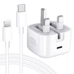 Charger for iPhone, 20W USB C Fast Charger with 2M Cable, Foldable Wall Charging Plug and 6.6FT Fast Charging Cable, UK PD Type C Power Adapter for iPhone 14/13/12/11/Pro/Pro Max/Plus/Mini/XR/XS/SE/X