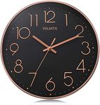 VOLANTIS 12 Inch Modern Plastic Stylish Non Ticking Silent Analog Wall Clock for Home, Living Room, Bedroom, Office, and Kitchen (Black & Rose Gold)