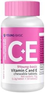 9 YOUNG-BASIC Premium Vitamin C + E Chewable - Supplement for Dual Antioxidant, Heart, Circulatory, and Immune System Support - 60 Chewable Tablets