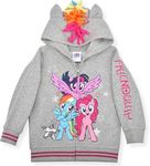 Hasbro My Little Pony Girls Rainbow Dash, Twilight Sparkle and Pinkie Pie Zip Up Hoodie for Toddler and Little Kids, Grey, 6
