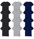 ANDREW SCOTT Boys'12 Pack V Neck T Shirt Cotton Color Undershirts - Bonus Pack of 12 (M 10-12, 12 Pack- Black/Grey/Navy)