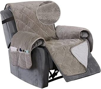 Turquoize Newest Soft Velvet Recliner Slipcover for Living Room, Washable 1 Seat Recliner Chair Furniture Protector Covers with Side Pocket for Kids/Pets, (Large Recliner, Taupe)