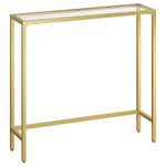 HOOBRO Console Table, Tempered Glass Sofa Table, Gold Hallway Table, Slim Entryway Table, 75 x 22 x 80 cm, Modern Display Table for Living Room, Metal Frame, Sturdy, Gold EGD07XG01