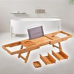 UIELPT Bamboo Foldable Bathtub Tray