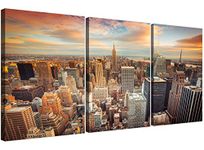 Wallfillers Cheap New York Skyline Canvas Wall Art - 3 Panel for your Living Room -Trendy American Canvas Prints - 3202