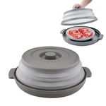 HASTHIP® 10.6 inch Microwave Plate Cover, Collapsible Food Plate Lid with Top Steam Vent and Gripper, Strainer for Fruit, Microwave Lid Food Splatter Cover, BPA Free, Microwave Safe Material (Grey)