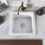 White Bar Sink 18 Inch, DeerValley 18" L x 18" W Haven Fireclay Drop-in Kitchen Sink, Single Bowl Kitchen Sink Square Small Bar Sink with Sink Grid and Basket Strainer DV-1K507