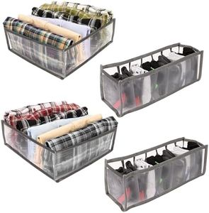 Kurtzy 4 Pezzi Organizer Armadio - 2 Scatole a Rete a 6 Griglie Grandi e 2 Scatole a 7 Griglie Medie - Organizer Cassetti Armadio per Biancheria Intima, Jeans, Leggings, Magliette e Altro