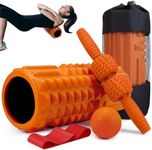 Krightlink 5-in-1 Foam Roller Set, Massage Roller Stick, Massage Ball, Resistance Band for Deep Muscle Massage, Trigger Point Release, Pilates, Yoga (Orange)