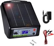 20 Miles Solar Electric Fence Charger, Adjustable Output Voltage: 6/8/10/12kV, 2J Solar Powered Electric Fence Charger Supports Battery/Solar/AC Power,Ideal for Livestock/Garden/Yard/Farm Protection