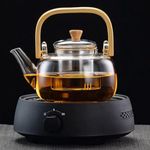 VACHHANI ENTERPRISE Glass Teapot with Infuser, Stovetop & Microwave Safe Glass Borosilicate Glass Kettle with Wooden Handle for Loose Leaf and Fruit Tea Kettle (Clear - 1 Liter)