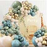 Sage Green Blue Balloons Garland kit, Dusty Blue Sand White and Gold Balloons for Boys Baby Shower Wedding Birthday Jungle Safari Woodland Wild One Party Decorations…