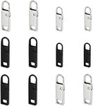 Urmspst Zipper Pull Replacement (2022 Upgraded), 12 Pcs Detachable Zipper Pull Tabs for Luggage Clothing Jackets Backpacks Boots Purse Coat(2Size, 2 Color Black, Silver)