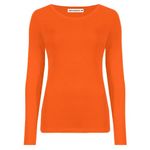 janisramone Womens Ladies Round Neck Long Sleeve T-Shirt Stretchy Plain Fitted Basic Jersey Casual Tee Top Neon Orange