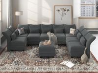LLappuil Modular Sectional Oversized Living Room Furniture Velvet Sofa Couch Set,Convertible Reversible Water Resistant and Anti-Scratch Sofa Set with Storage Ottoman Grey
