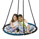 Display4top Outdoor Swing, Giant 40" Round Web Tree Net Swing Swing Set Anchors Hanging Ropes 400 lbs Capacity， Adjustable length hanging ropes Easy Install (Blue & Black)