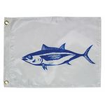 TaylorMade Fisherman's Catch White Tuna Fish Boat Flag,12' x 18' 200-Denier Water-Repellent Nylon,Screen-Printed Fabric,Decorative for Marine,Boating,Marina,Dock Decor,Brass Grommets-3118