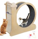 Homegroove 43.3”W Cat Wheel, Upgraded Cat Wheel Exerciser for Indoor Cats, with Cat Scratcher-Sisal Backing, Cat Exercise Wheel for Kitty’s Longer Life, Fitness Weight Loss Device,Natural Wood Color