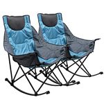 SUNNYFEEL Rocking Camping Chair, Luxury Padded Recliner, Oversized Folding Lawn Chair with Pocket, Heavy Duty for Outdoor/Picnic/Lounge/Patio, Portable Camp Rocker Chairs with Carry Bag