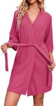 Ekouaer Robes for Women Waffle Knit Bathrobe Soft Lightweight Knee Length Loungewear