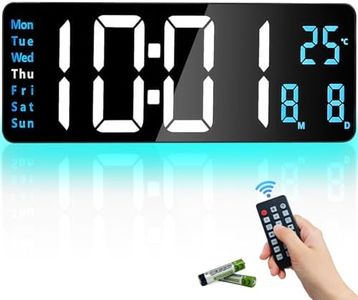 oolong 16 Inch Large Digital Wall Clock,LED Display with Remote,8 RGB Ambient Light,10-Level Auto & Manual Dimmer,Countdown Timer,Temperature Date,12/24H for Living Room Bedroom Kitchen Seniors Kids