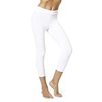 HUE Women's Wide Waistband Blackout Cotton Capri Leggings, Assorted, White, Large