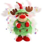 Aceshop Singing Dancing Christmas Tree, 15'' Electric Singing Dancing Christmas Tree with Music and Light Mimicking Twisting Recording Interactive Animated Elk Dolls Toy Xmas Decoration Gift (A)