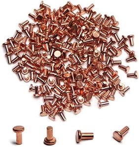 MroMax 200PCS Round Flat Head Rivet 0.16" x 0.08" (Length x Outer Diameter) Copper Solid Rivets Metal Stud Fasteners for Electrical Applications,Belts Leather Working Supplies Copper Tone
