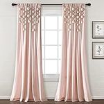 Lush Decor Boho Pom Pom Tassel Linen Window Curtain Panel (Single Panel), 84" L x 52" W, Blush