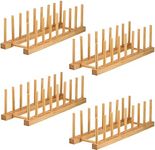 4 Pack Bamboo Wooden Dish Rack - Plate Rack Stand Pot Lid Holder, Kitchen Cabinet Organizer for Bowl, Cup, Cutting Board and More (4)