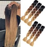 brown Braiding Hair Extensions 24 Inch 6 Packs Synthetic High Temperature Jumbo Braiding Hair Twist Crochet Braids Hair for Women(C14) (Black to Brown to Light Brown)