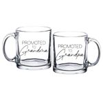 Pregnancy Announcement For Grandparents Clear Coffee Mugs - Grandma To Be & Grandpa to Be 11 oz Mugs - Great Pregnancy Reveal Idea For Your Baby Announcement - Promoted to Grandma & Grandpa