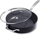 GreenPan SearSmart Hard Anodized Healthy Ceramic Nonstick, 5QT Saute Pan Jumbo Cooker with Helper Handle and Lid, PFAS-Free, Textured Surface, Dishwasher Safe, Black