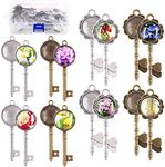 Swppet 48Pcs 2 Styles Keys Pendant Trays Kit, 12Pcs Bronze Vintage Skeleton Keys Pendant Trays and 12Pcs Sliver Keys Pendant Trays with 24 Pieces Glass Dome Tiles Cabochon