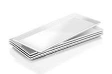 DOWAN Serving Platters -14.5 Inches Serving Plates, White Rectangle Platters Oven Safe Serving Dishes, Serving Platters and Trays for Parties, Rectangular Platter for Meat Appetizer Sushi Set of 4