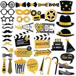 PartyWoo Photo Booth Props Birthday, 40 pcs Glitter Photo Booth Backdrops with Large Hats Glasses Mustaches, Black and Gold Party Favors Signs for Selfie Photobooth 30th 40th 50th 90th Birthday Men