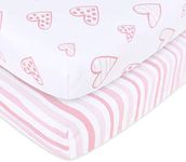 Travel Cot Fitted Sheet, 2 Pack, 100% Jersey Knit Cotton Pack n Play Sheets or Playpen Sheets(95×65cm), Ultra Soft and Breathable for Baby Girls