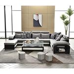 Torque - Silvester 12 Seater U Shape Premium Sectional Fabric Sofa Set with 4 Puffy (Left Side, Silver & Black) | Couch for Living Room | 3 Years Warranty