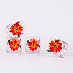 GOLDEN QUEEN'S Crimson Petals & Gold Rimmed Short Glass Tumblers: Perfect for Water, Juice, Mojitos, Cocktails (Set of 6, 250ml)