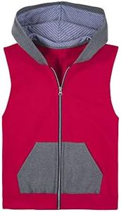 Fruit of the Loom Boys' Fleece Full Zip Sleeveless Vest, TRUE RED/CHARCOAL HEATHER/TIMES SQUARE NAVY STRIPE, Large