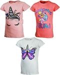 MISS POPULAR 3Pack Super Soft Girls T-Shirts Unicorns Glitter Cute (Combo A, 14/16)