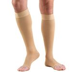 Truform 20-30 mmHg Compression Stockings for Men and Women, Knee High Length, Dot-Top, Open Toe, Beige, Small