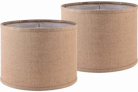 PAPAYA Lampshade Set of 2 Drum Fabric Shades for Table and Floor Lamps, 13" Top x 13" Bottom x 10" High Brown Spider Lamp Shade,Natural Burlap Linen Handmade