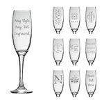 So Bespoke Personalised Engraved Glass Champagne Flute - Birthday Gift - for Her - Hen Party - Wedding Gift (Style 9 (Text Only))